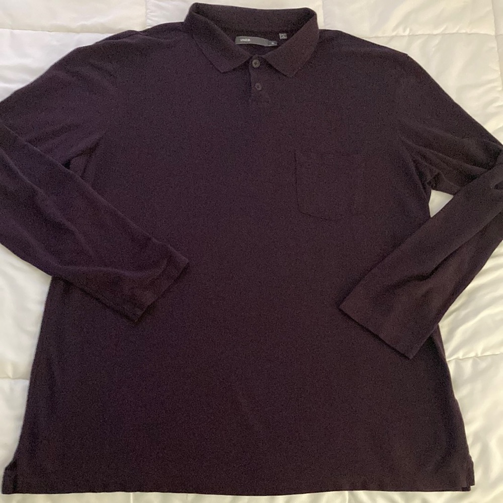Vince Plum Fine Cotton Long Sleeve Single Pocket Polo Size XL EUC